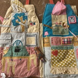 Crate&Barrel Kids Play Apron Duo in Cream, Teal, Pink & Yellow